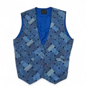 The Halsey Collection Blue Patterned Vest Waistcoat‎ Sleeveless Holiday Vintage